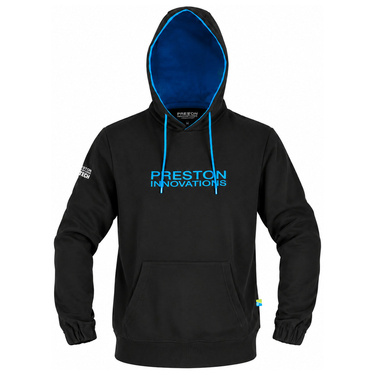 Preston HydroTech Pullover Hoodie – zwart met blauwe capuchonvoering, vooraanzicht