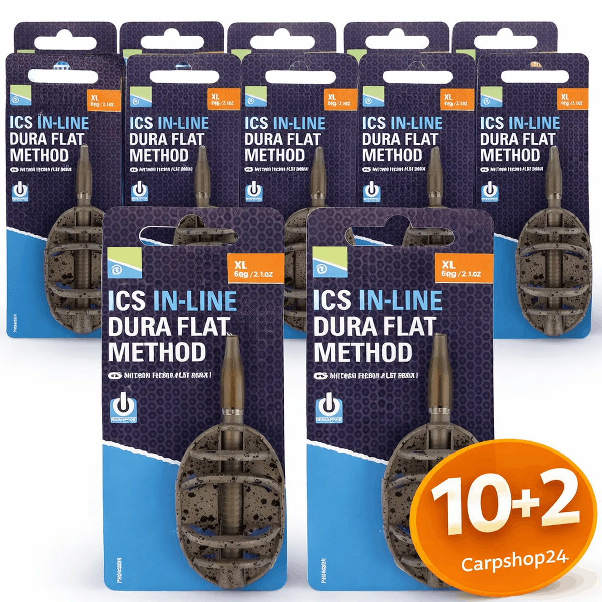 Preston ICS Inline Dura Flat Method Feeders 10+2 assortiment