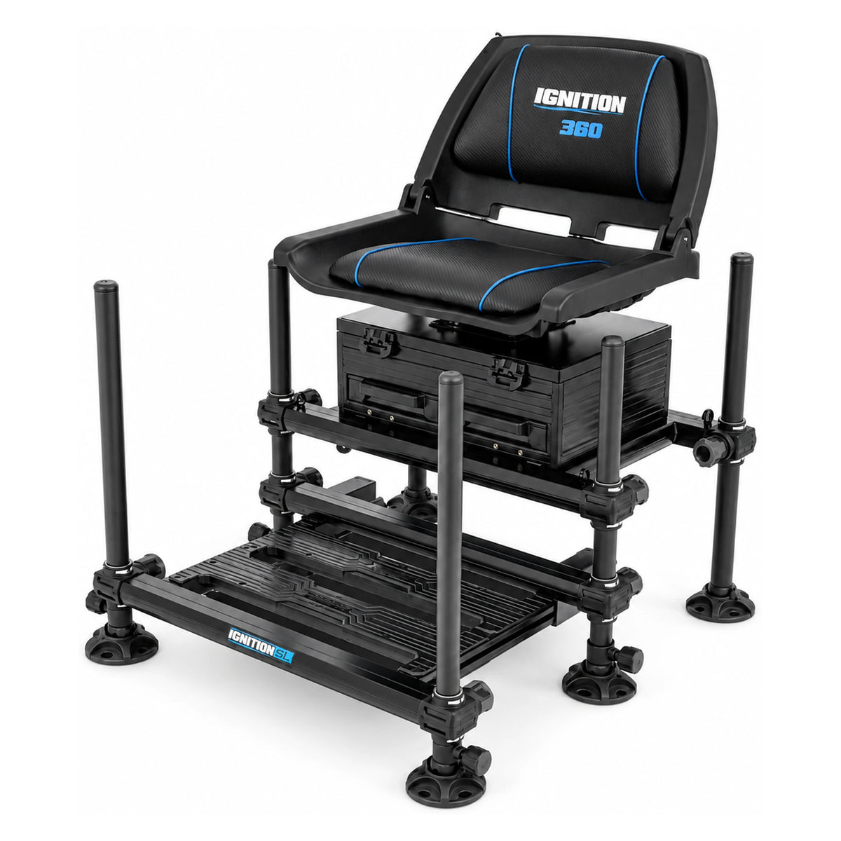 Preston Ignition SL 360 Seatbox met draaibare gevoerde stoel, laden en verstelbare voetplaat