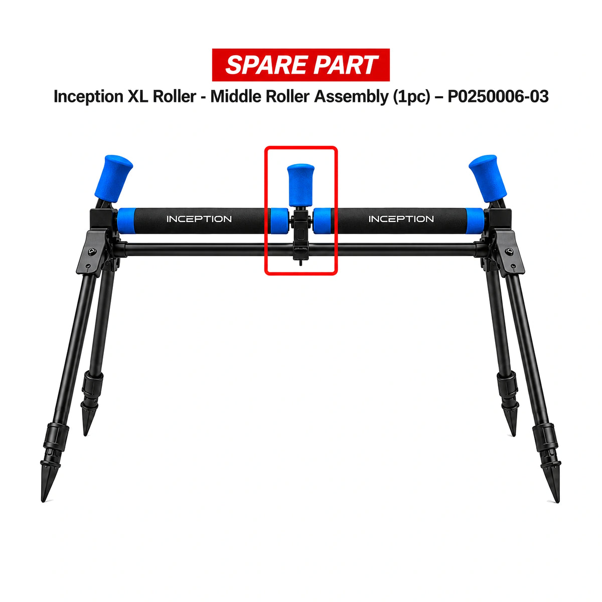 Preston Inception XL afsteekroller met rode markering rond de middelste reserverol P0250006-03