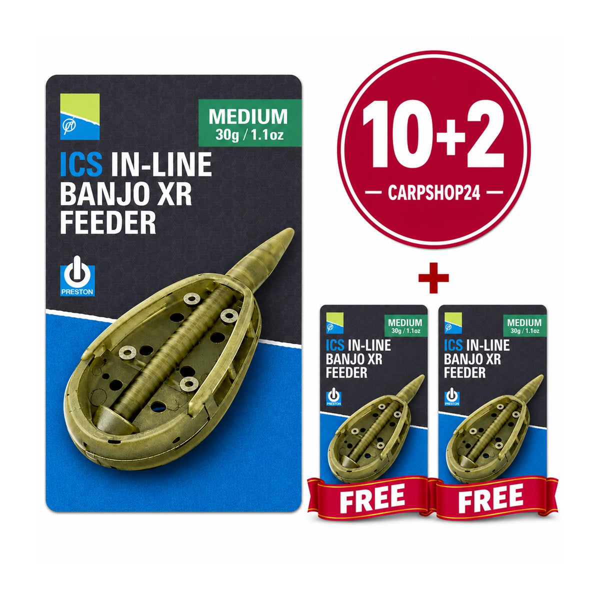 Preston ICS In-Line Banjo XR Feeder – Medium30g met10+2-actie