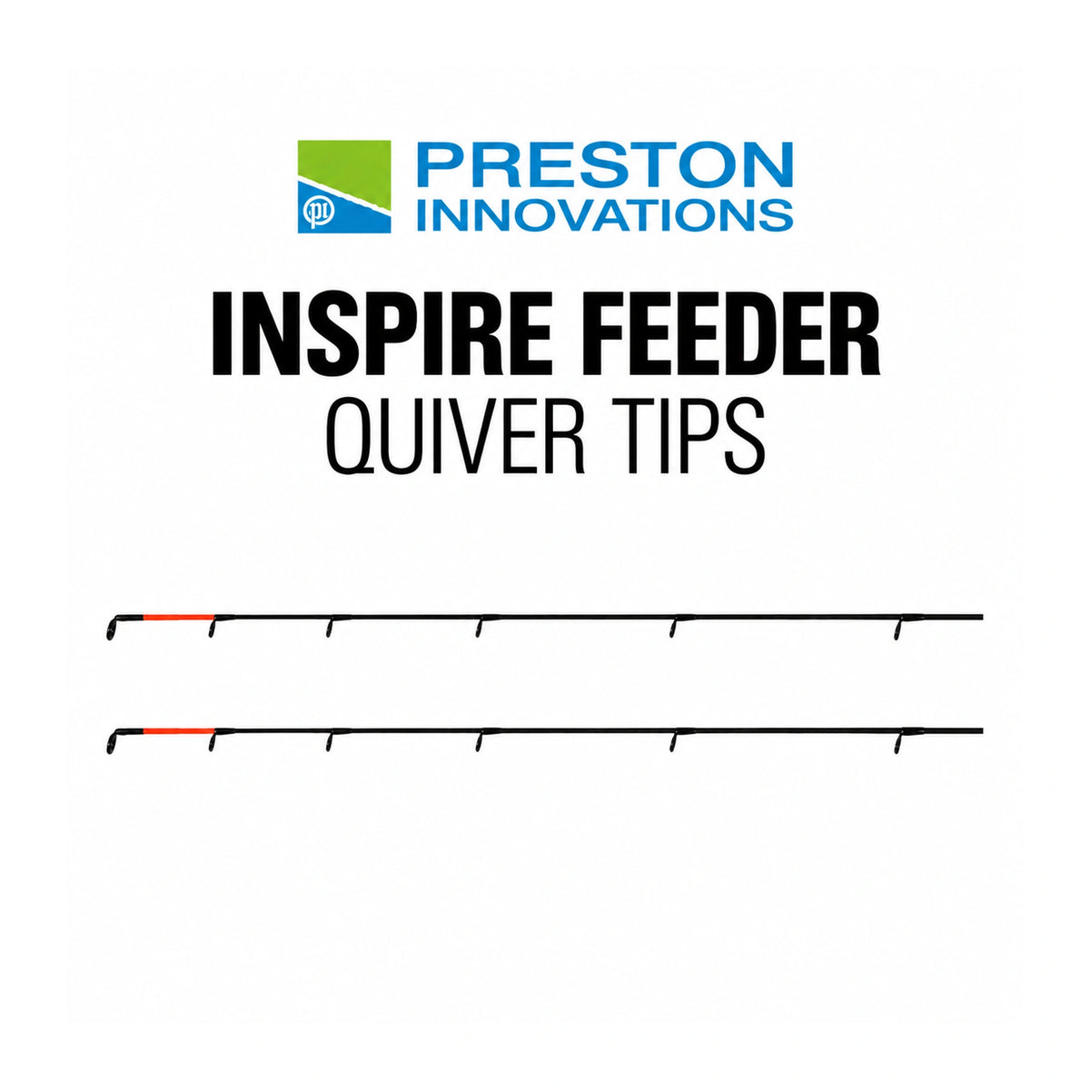 Preston Inspire Feeder Quiver Tips met twee zwarte toppen en rood-oranje tipmarkering op witte achtergrond