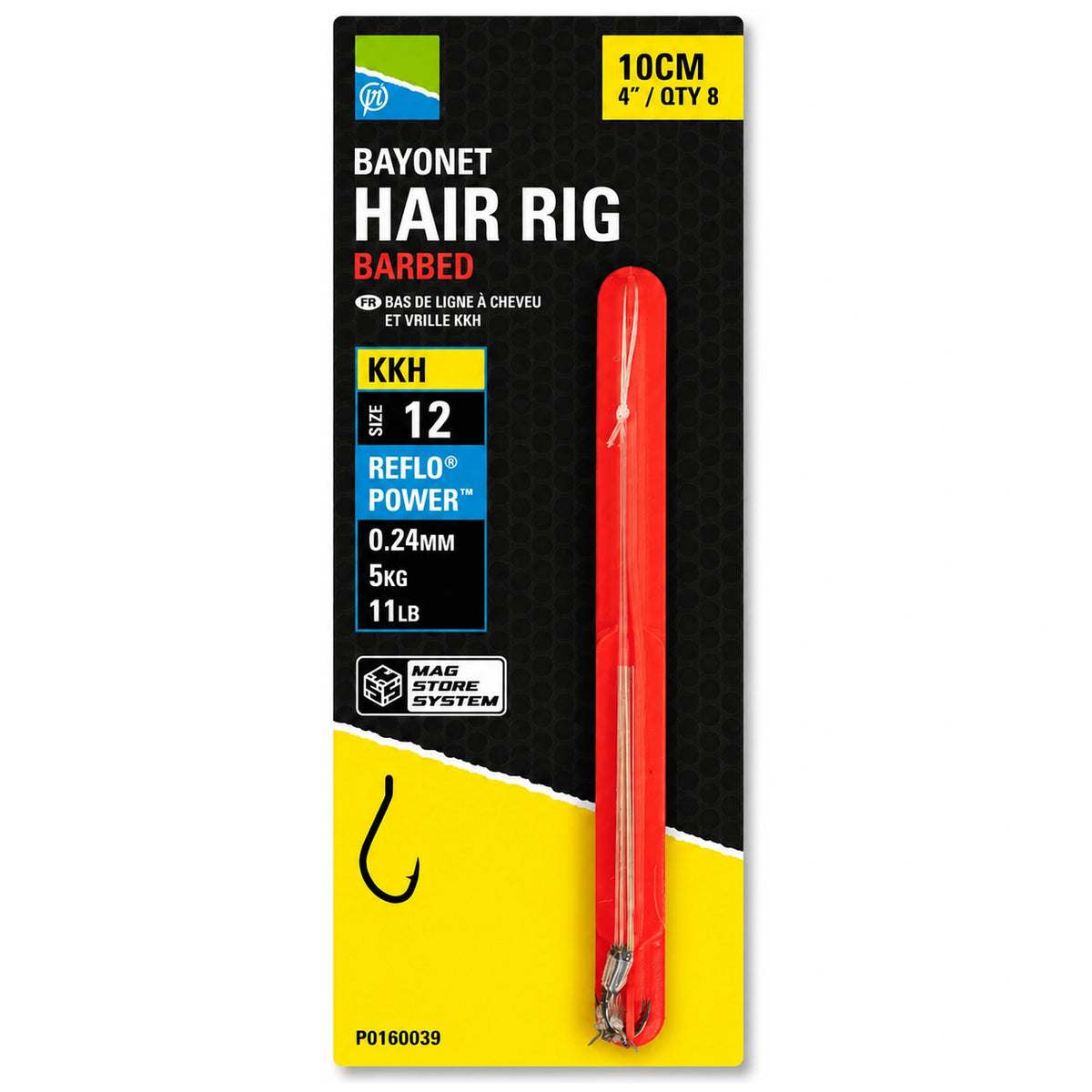 Preston KKH Bayonet Barbed Hair Rig – verpakking 10 cm, maat 12, 0.24 mm
