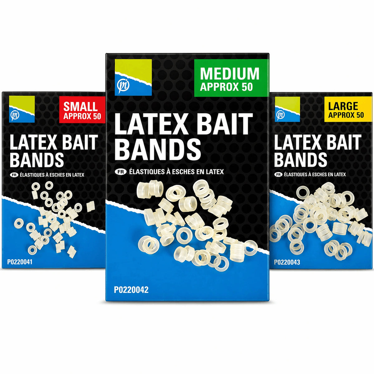 Preston Latex Bait Bands – assortiment Small, Medium en Large