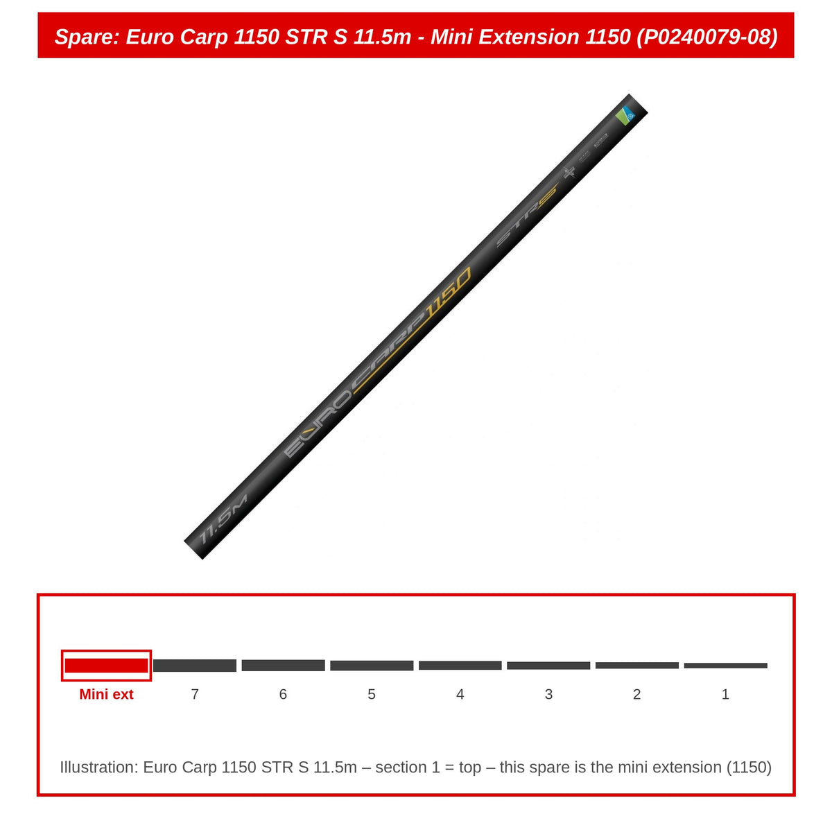 Preston Mini-verlengdeel 1150 voor Euro Carp 1150 STR S vaste hengel – P0240079-08