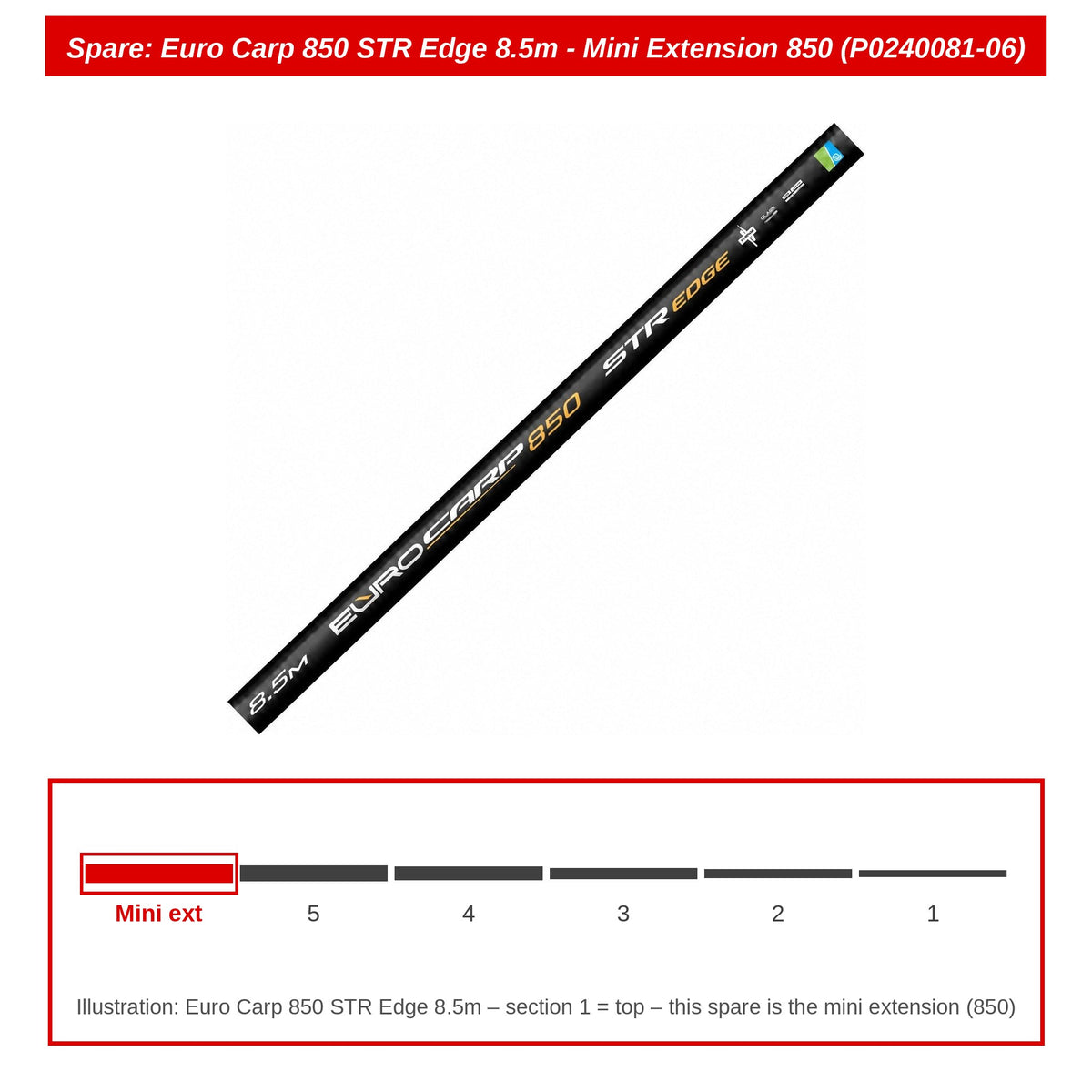 Preston Mini-verlengdeel 850 voor Euro Carp 850 STR Edge vaste hengel – P0240081-06