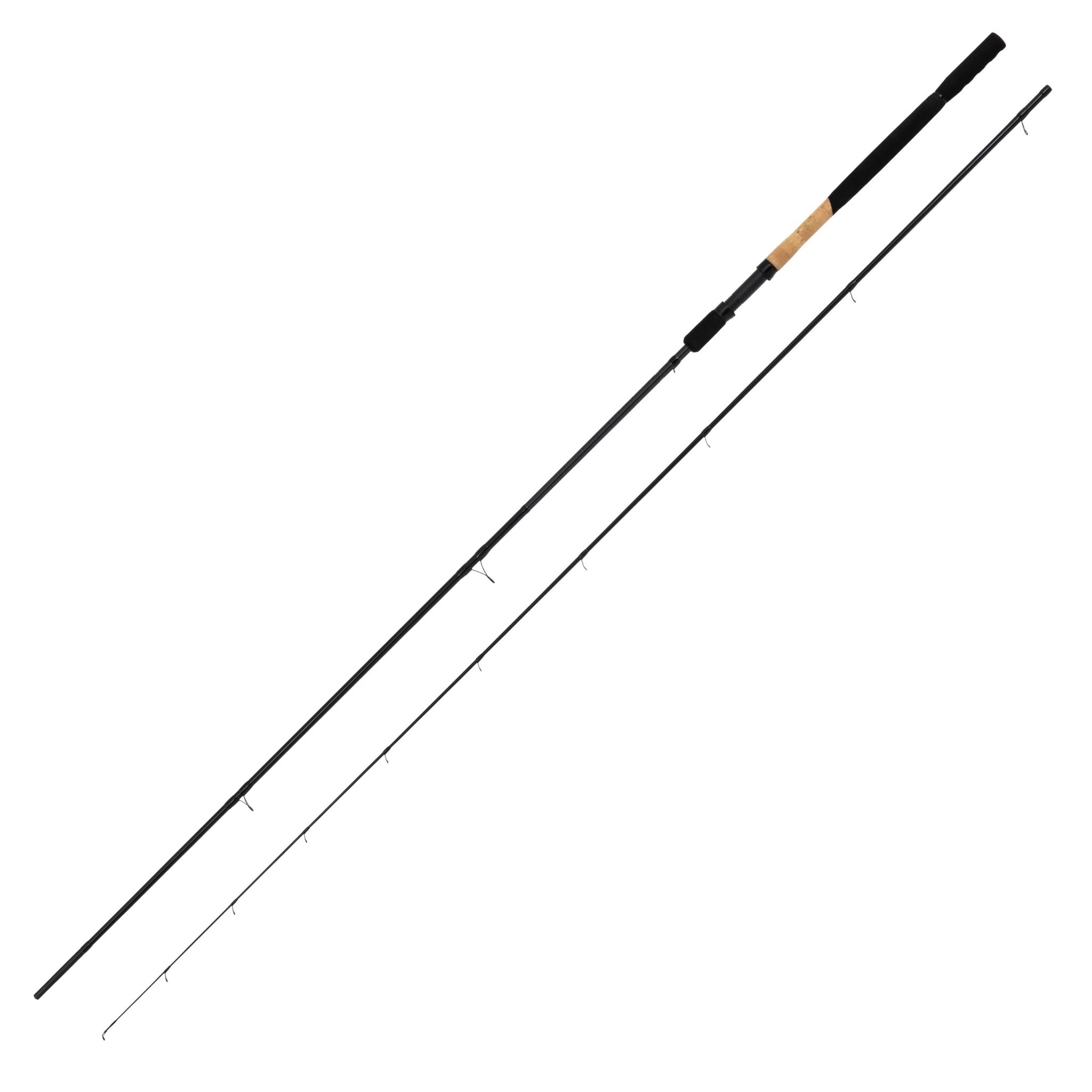 Preston Monster XS Carp Pellet Waggler – twee hengeldelen diagonaal op witte achtergrond