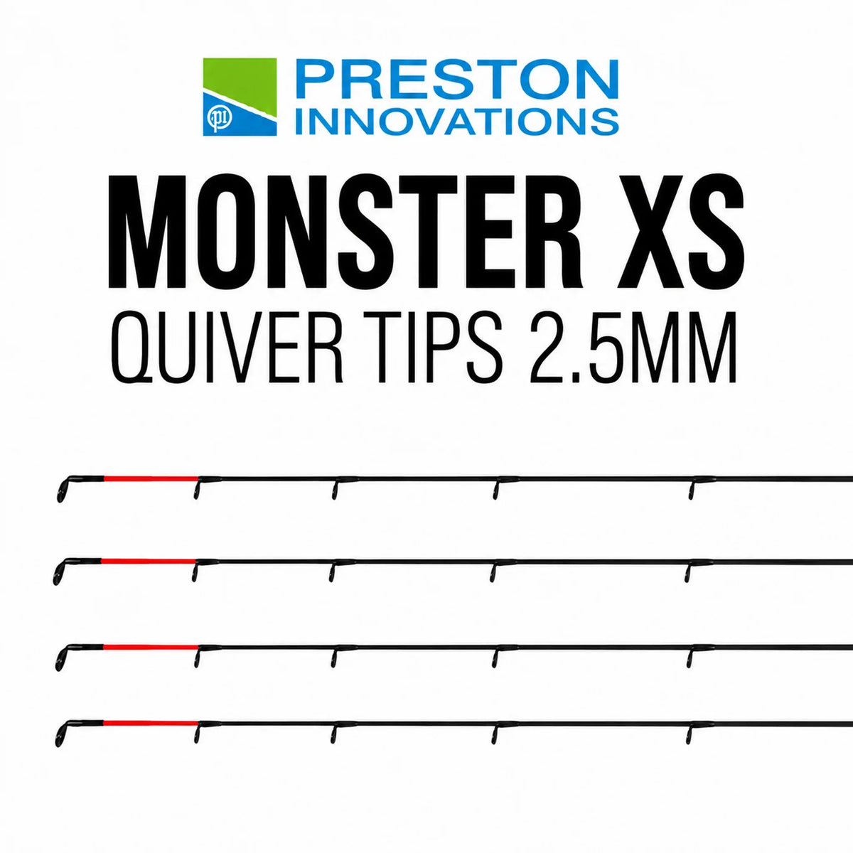 Preston Monster XS Quiver Tips 2.5mm met rode feedertoppen – premium cover op witte achtergrond