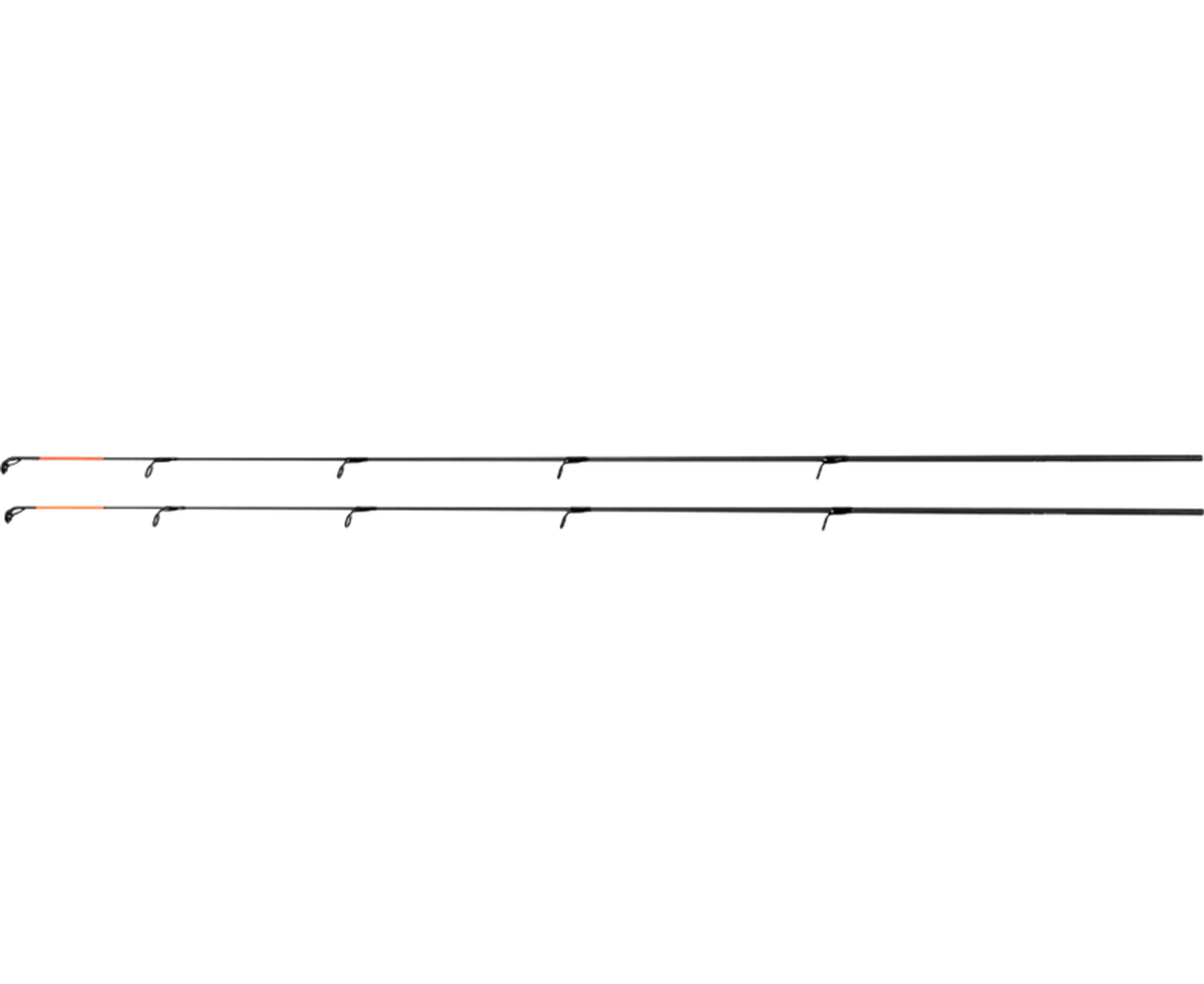 Preston Monster XTR Pro Rods – topdelen en geleideogen op zwarte achtergrond