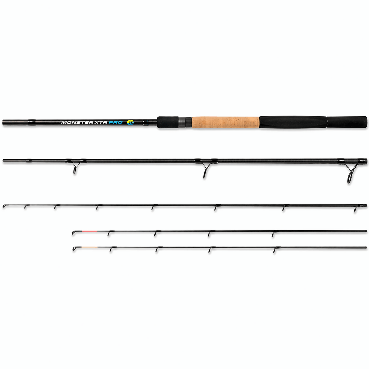 Preston Monster XTR Pro Rods – complete feederhengel en hengeldelen op witte achtergrond