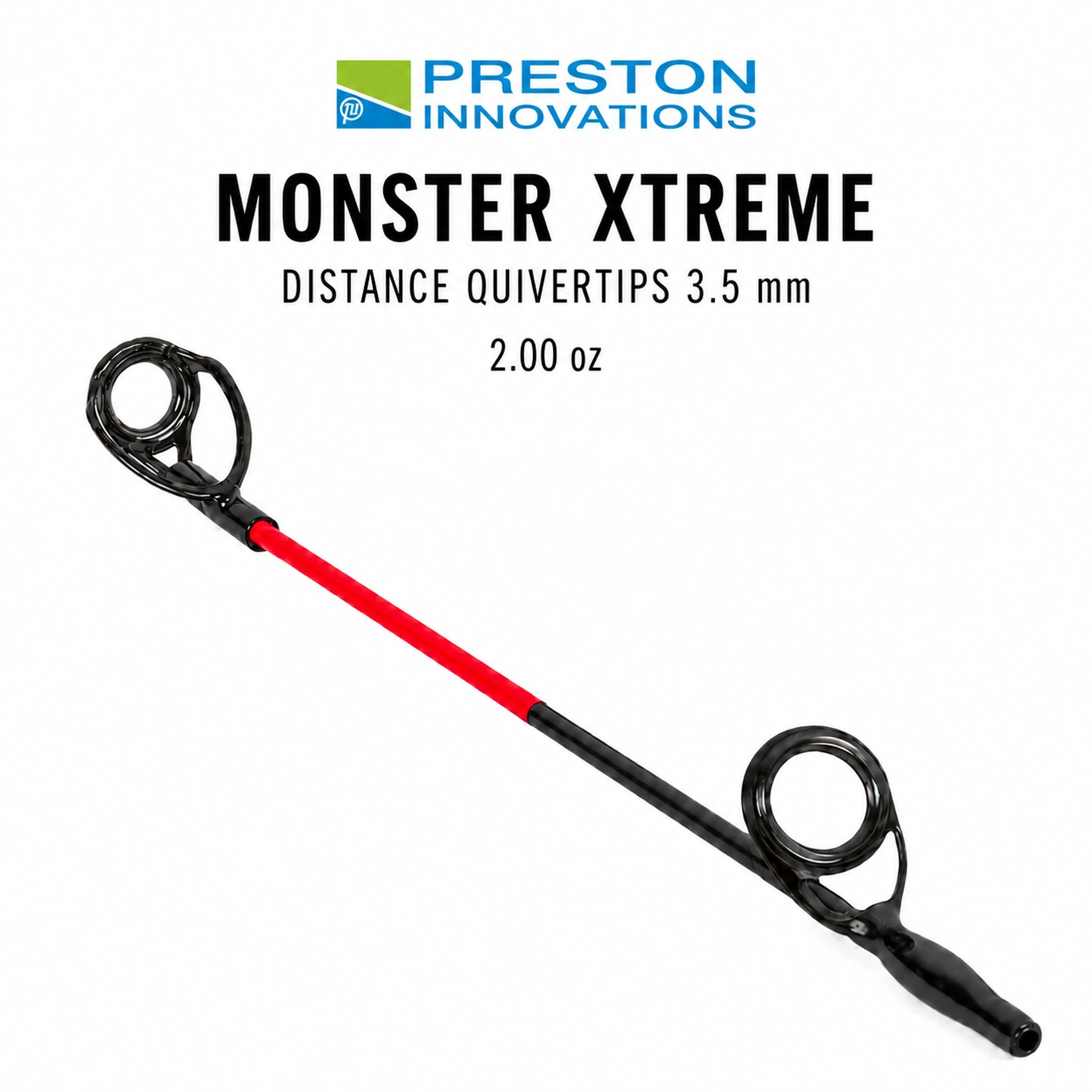 Preston Monster Xtreme Distance Quivertip 2.00 oz, rode feedertop op witte achtergrond