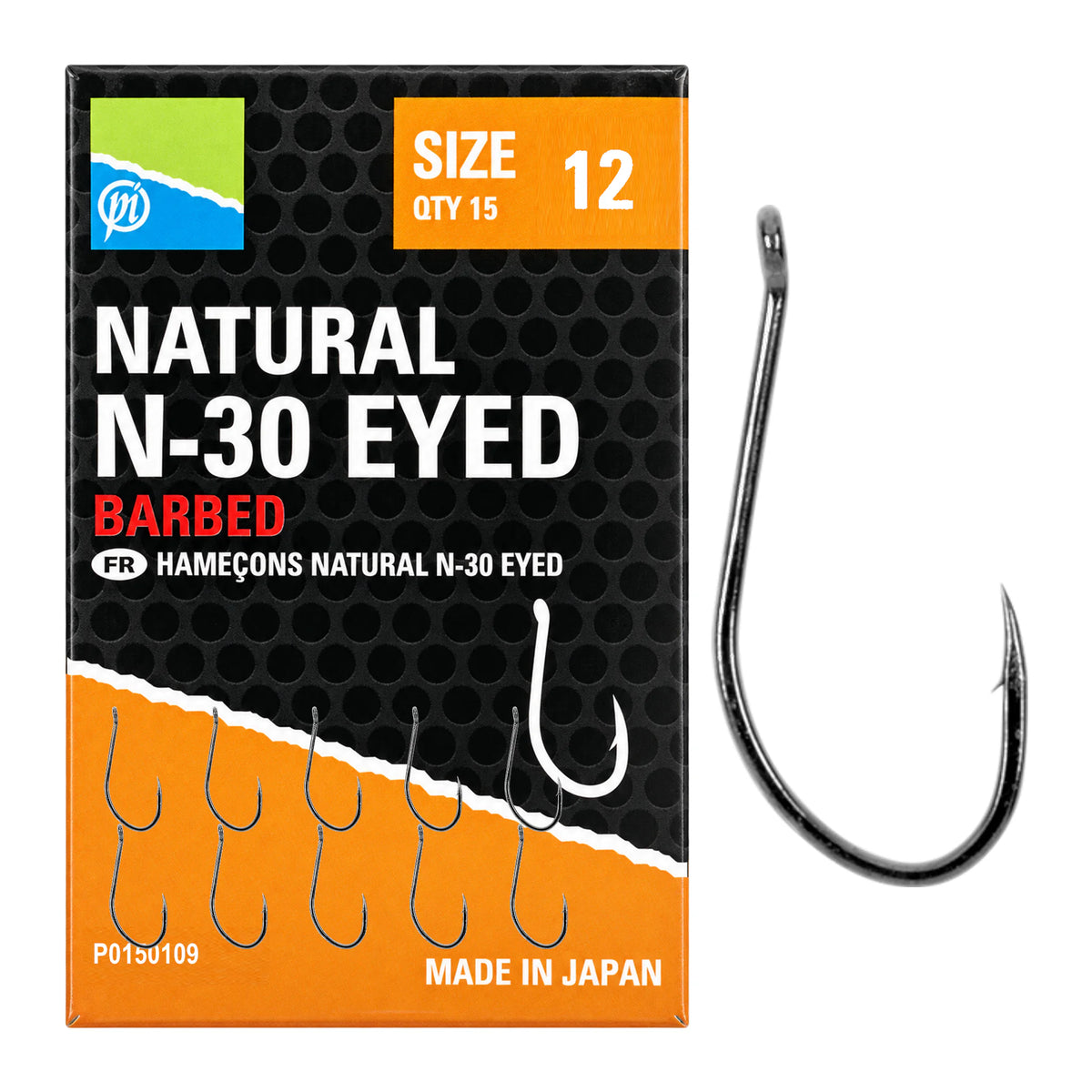 Preston Natural N-30 Barbed Eyed haak met oog en weerhaak, maat 12