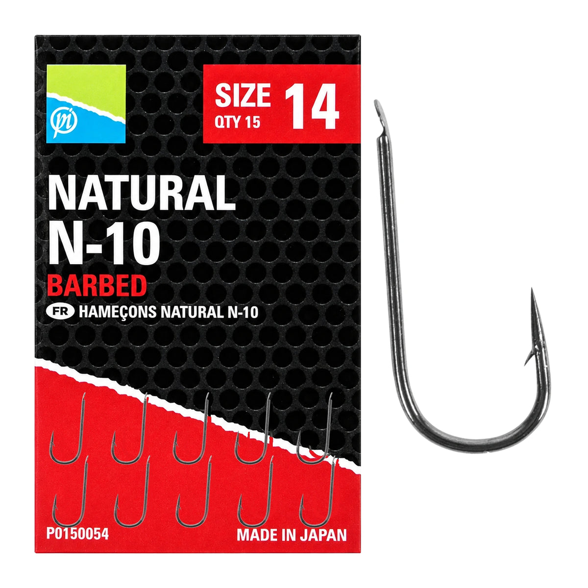 Preston Natural N-10 Barbed haak met weerhaak maat 14 - verpakking en losse haak