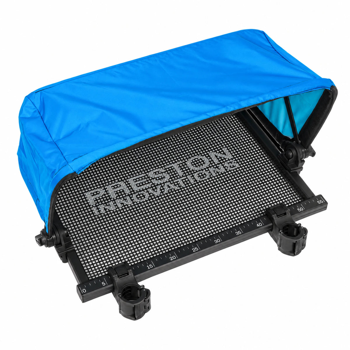 Preston Ventalite Hoodie Side Tray Large P0110112 – geopende blauwe aaskap en geperforeerde aastafel