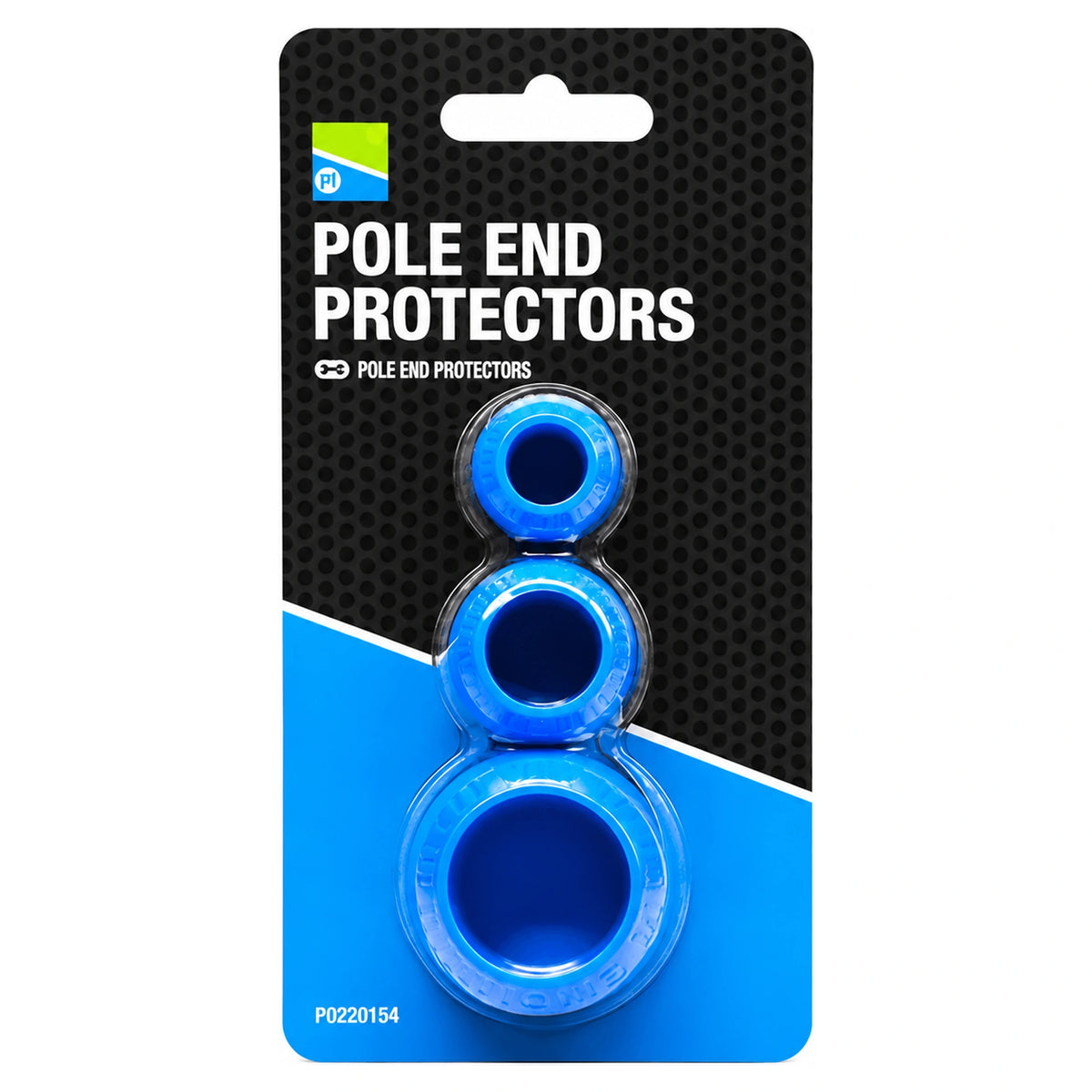 Preston Pole End Protectors – drie blauwe interne beschermdoppen in verpakking