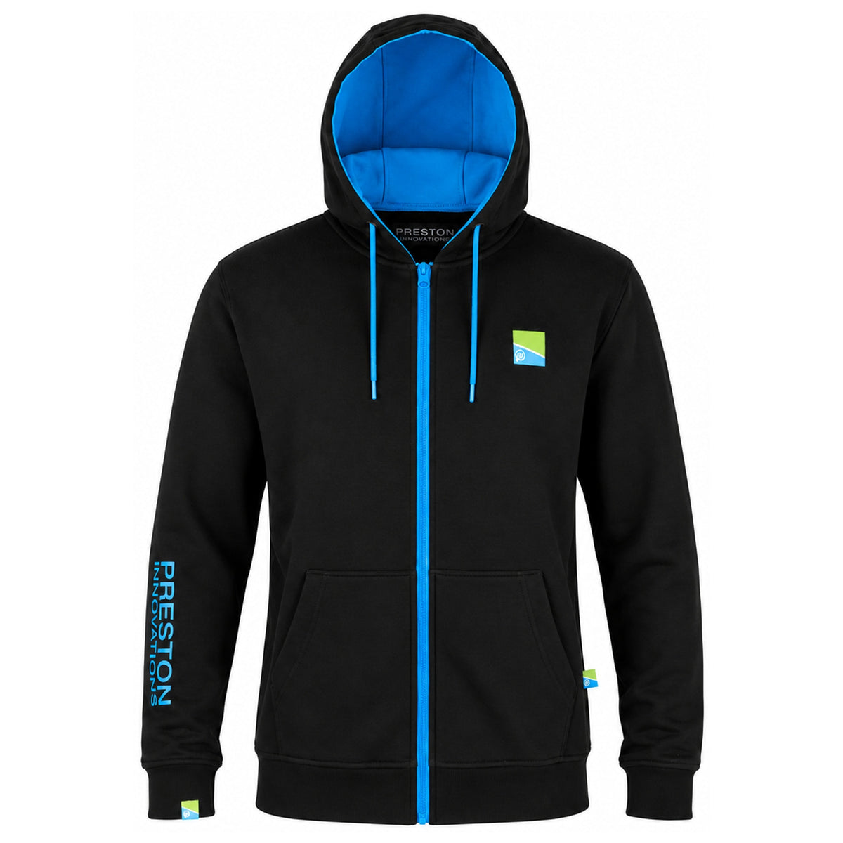 Preston Pro Zip Hoodie zwart vooraan met blauwe voering
