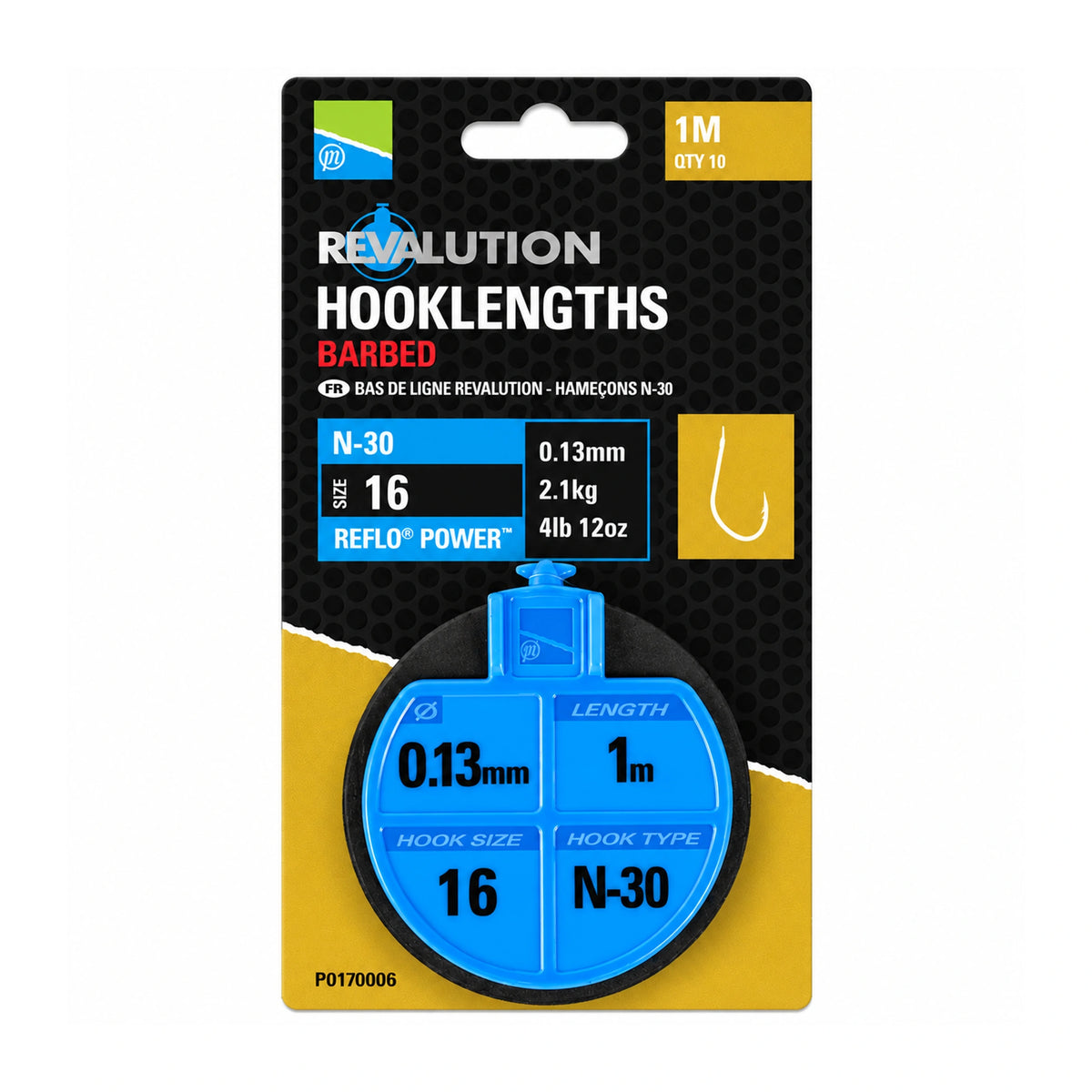 Preston Revalution Hooklengths Barbed N-30 maat 16 1m 0.13mm