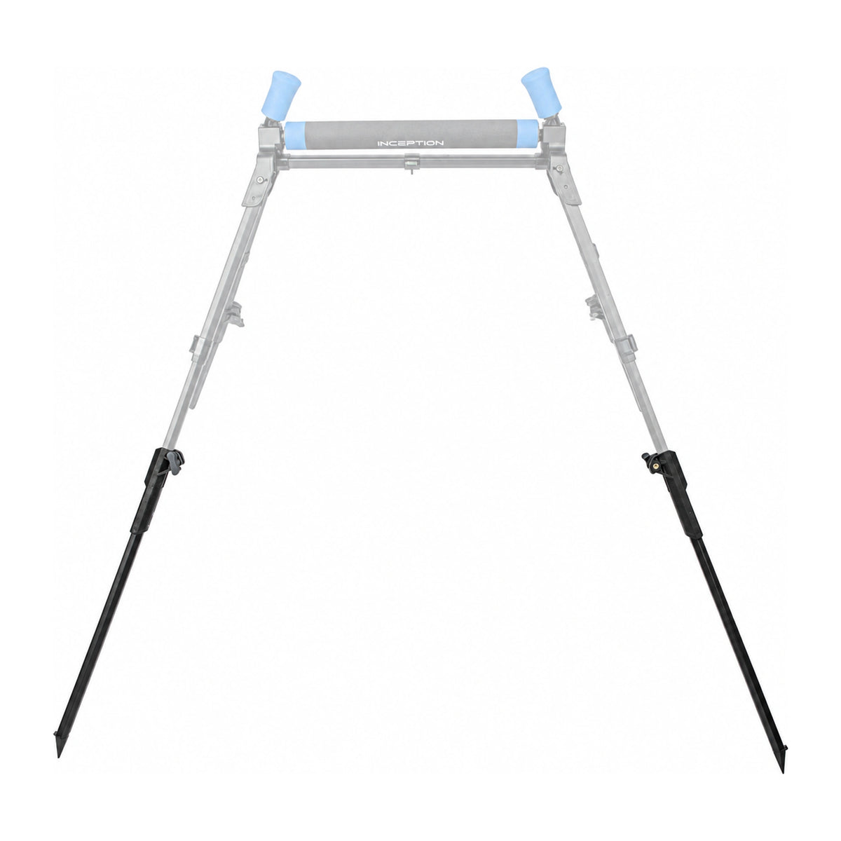 Preston Roller & Roost Leg Extenders met zwarte pootverlengers en een vervaagde roller ter illustratie
