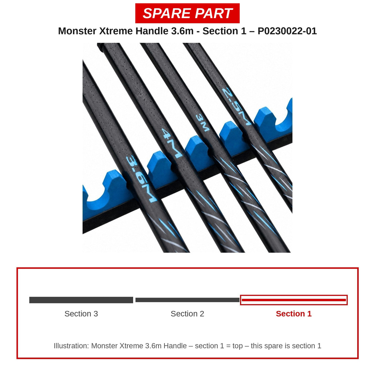 Preston Schepnetsteeldeel 1 voor Monster Xtreme XS 3.6m schepnetsteel – P0230022-01