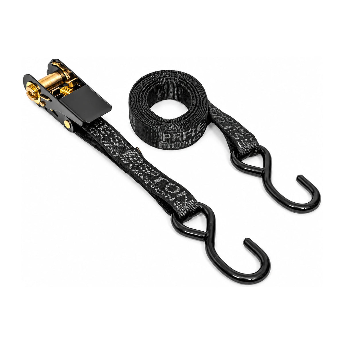 Preston Shuttle Load Strap spanriem met ratel, opgerolde band en twee zwarte haken