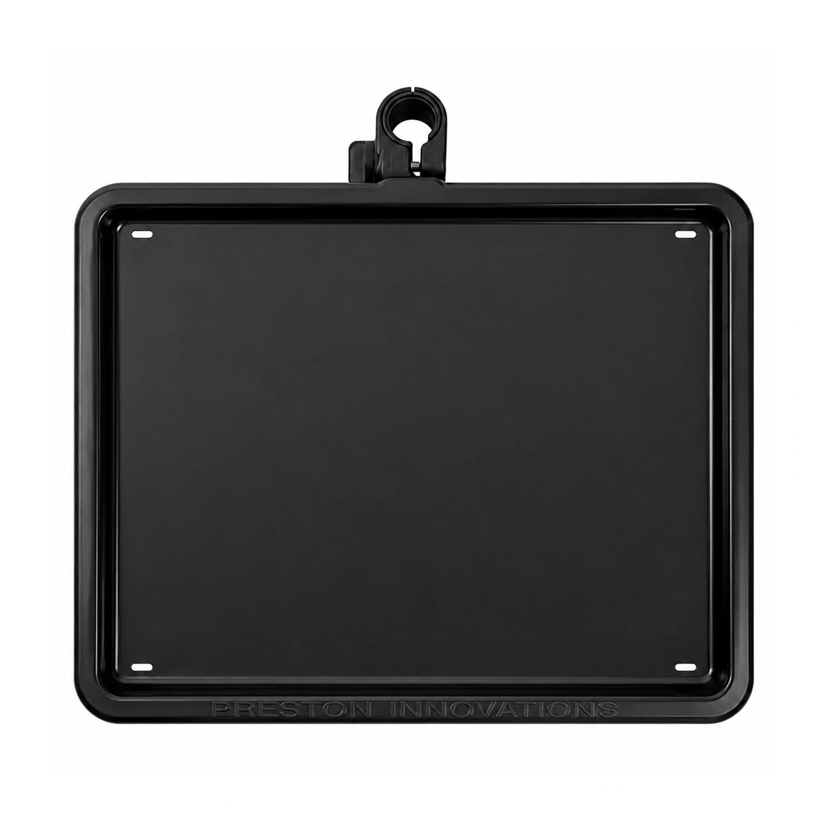 Preston Side Tray Large P0110035, brede zwarte aastafel met vier afvoeropeningen en pootklem op wit