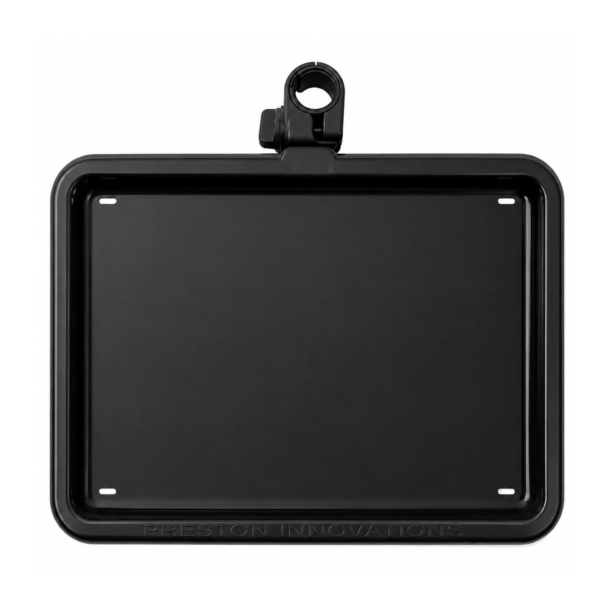 Preston Side Tray Small P0110034, zwarte aastafel met vier afvoeropeningen en pootklem op wit
