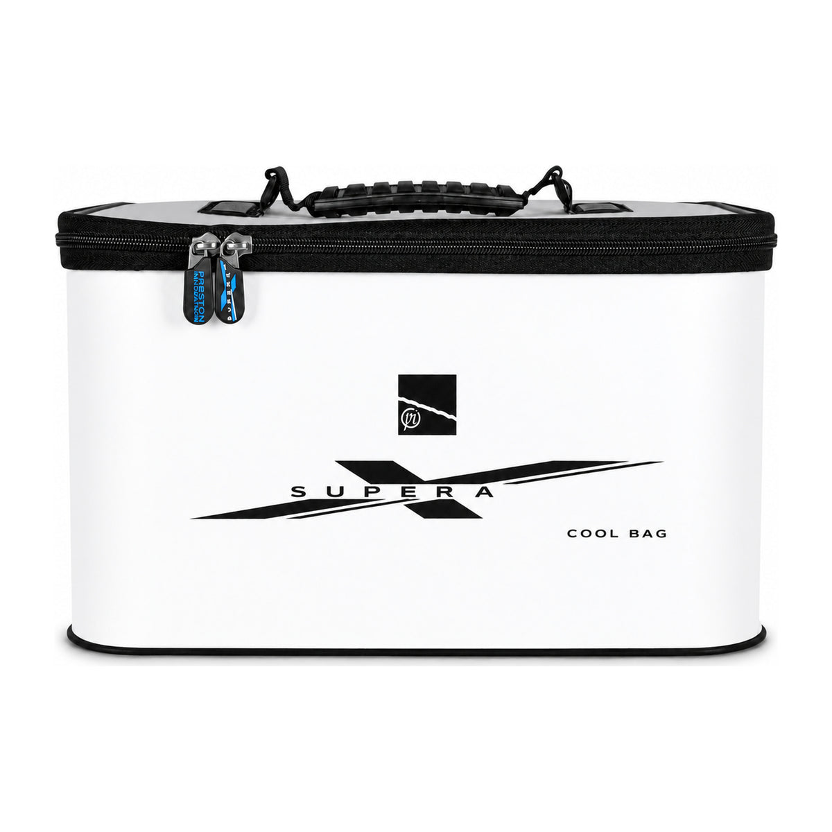 Preston Supera X Cool Bag – witte koeltas met gesloten zwart deksel, handgreep en dubbele ritssluiting