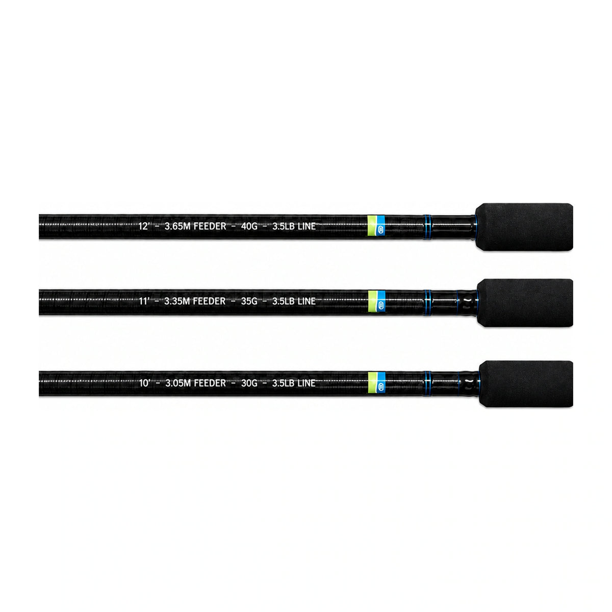 Preston Supera X Superlight, horizontale blankdetails van de 10ft-, 11ft- en 12ft-feederhengels