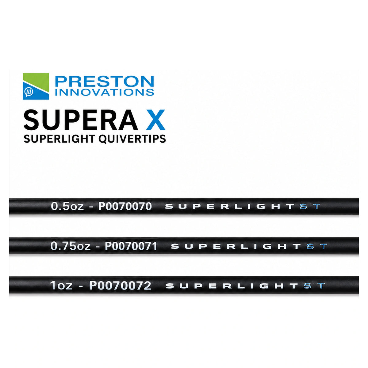 Preston Supera X Superlight quivertips met 0.5oz, 0.75oz en 1oz opdruk
