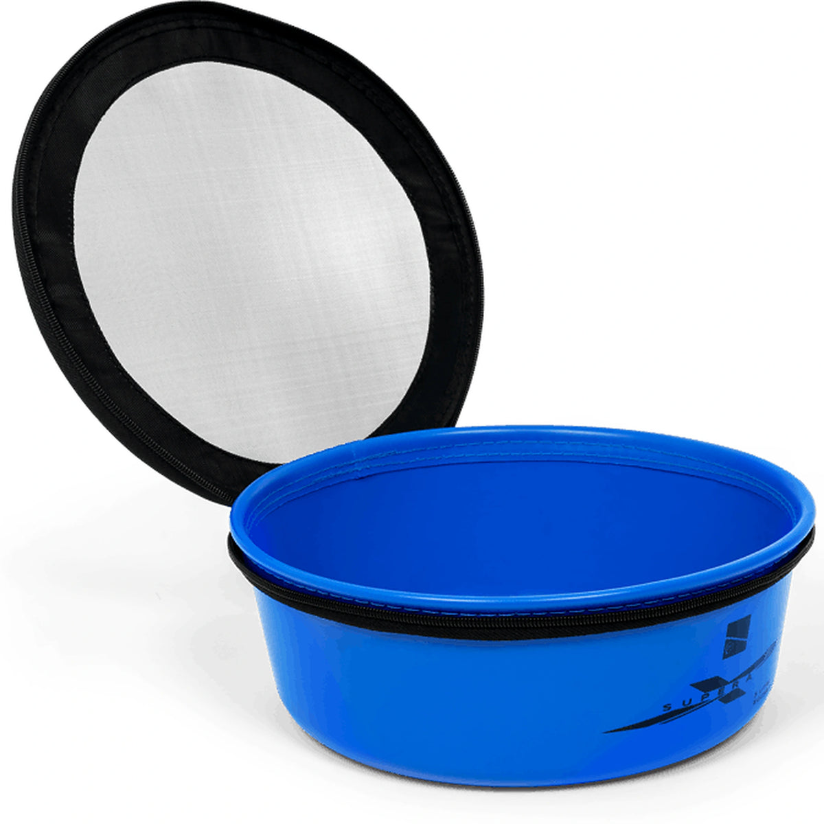 Preston Supera X Ventamesh Round Bowl 5 L – open blauwe aasbak met volledig rechtopstaand gaasdeksel