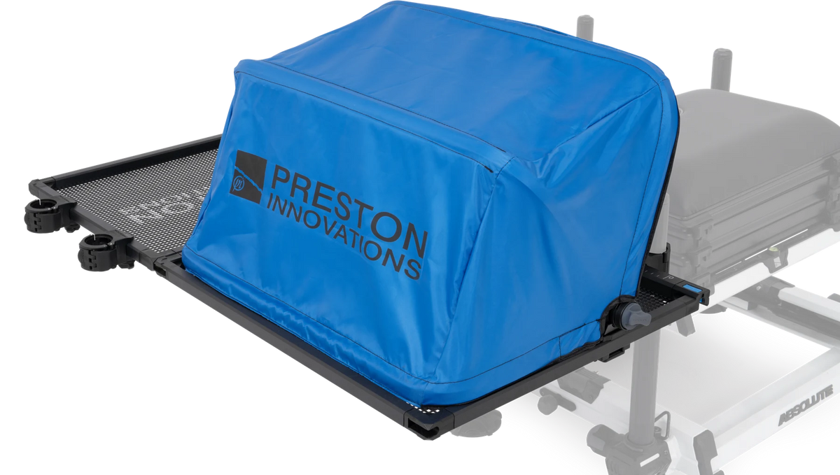 Preston Ventalite Hoodie Combi Side Tray – geopende kap en twee Ventamesh tafelbladen