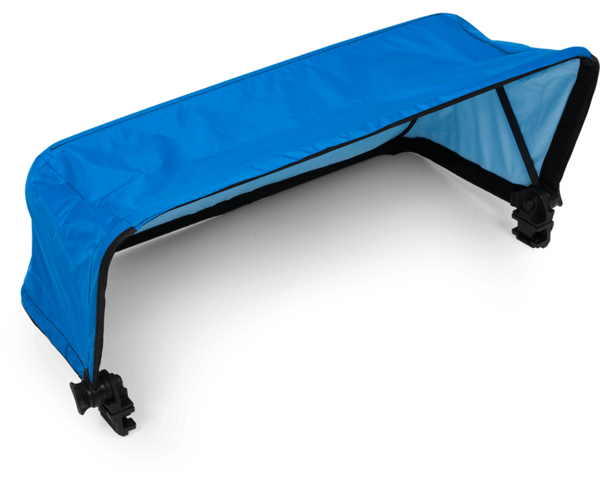 Preston Ventalite XL Hood Assembly Only – binnenzijde van de blauwe kap met beide zwarte montageklemmen