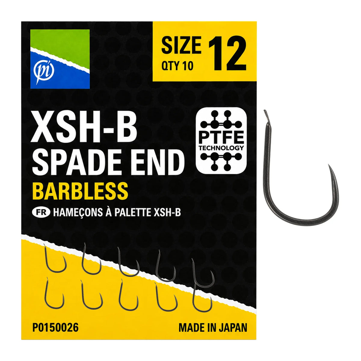 Preston XSH-B Spade End Barbless haak maat 12 – verpakking met 10 haken en losse haak