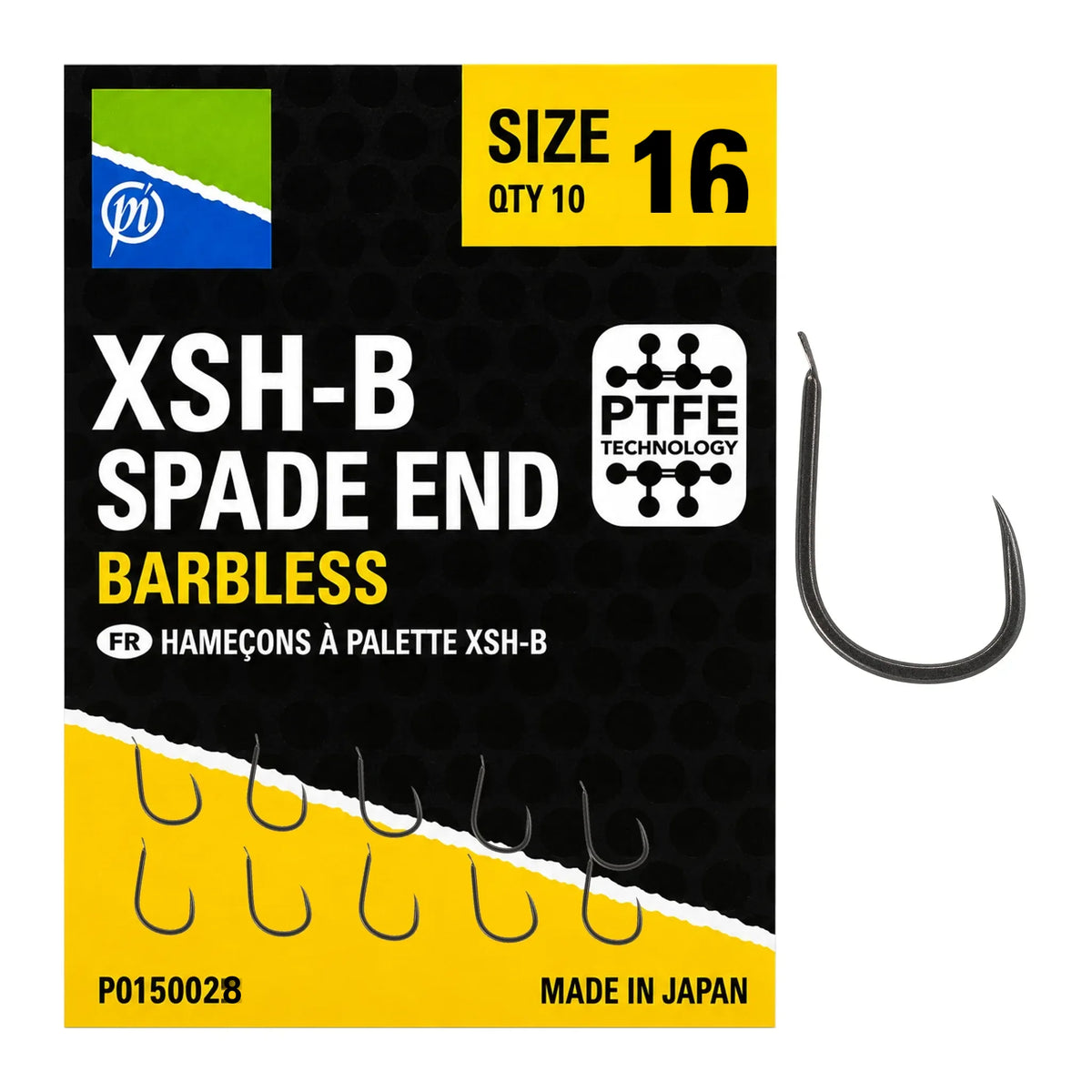 Preston XSH-B Spade End Barbless haak maat 16 – verpakking met 10 haken en losse haak