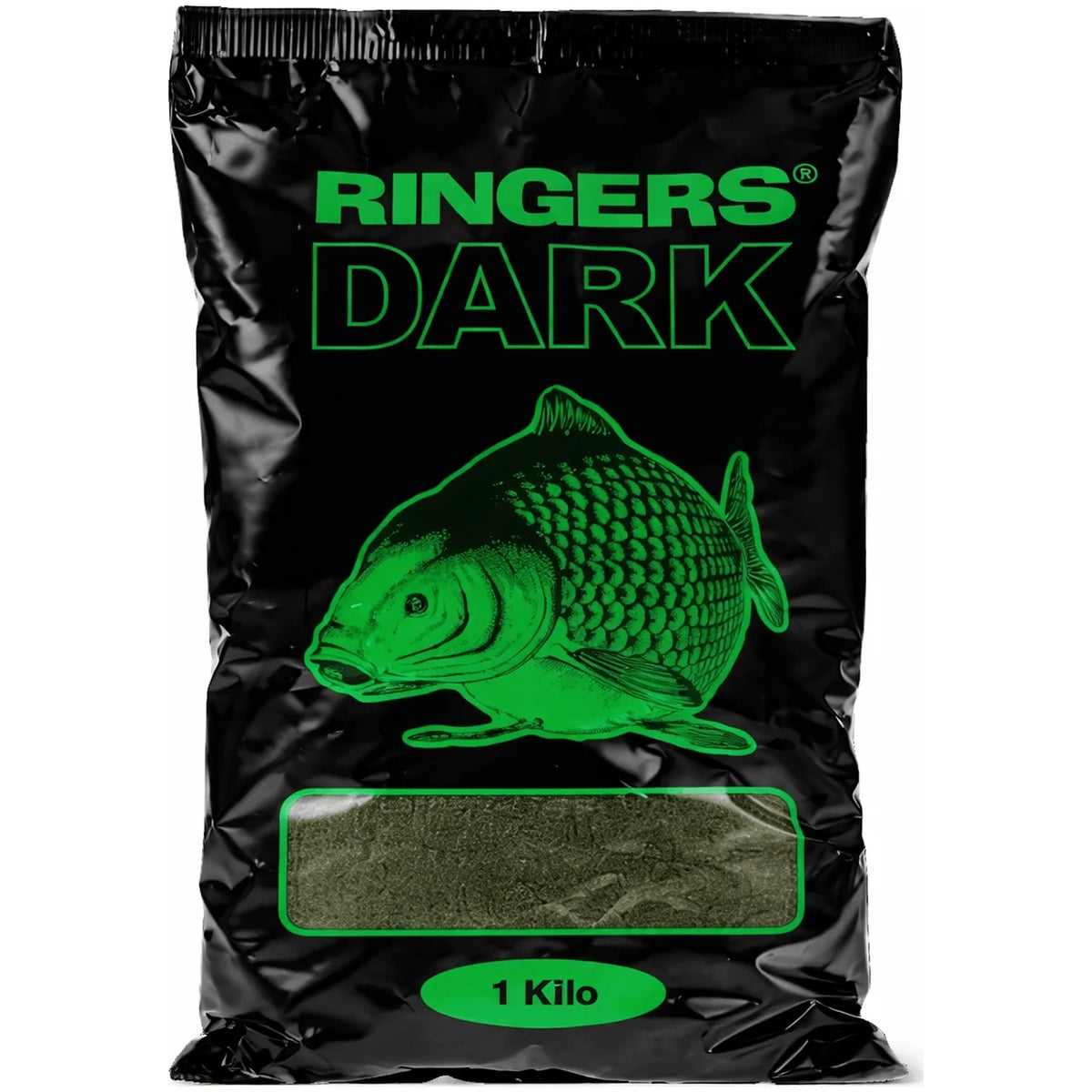 Ringers Dark 1 kg donker grondvoer in zwarte zak met groene karper.