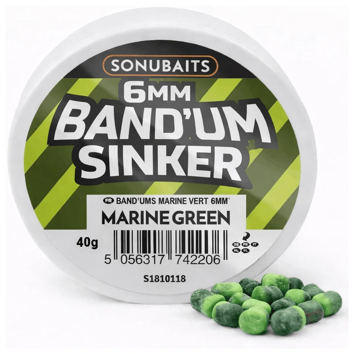 Sonubaits Band'Um Sinker Marine Green pot met groene pellets van 6 mm