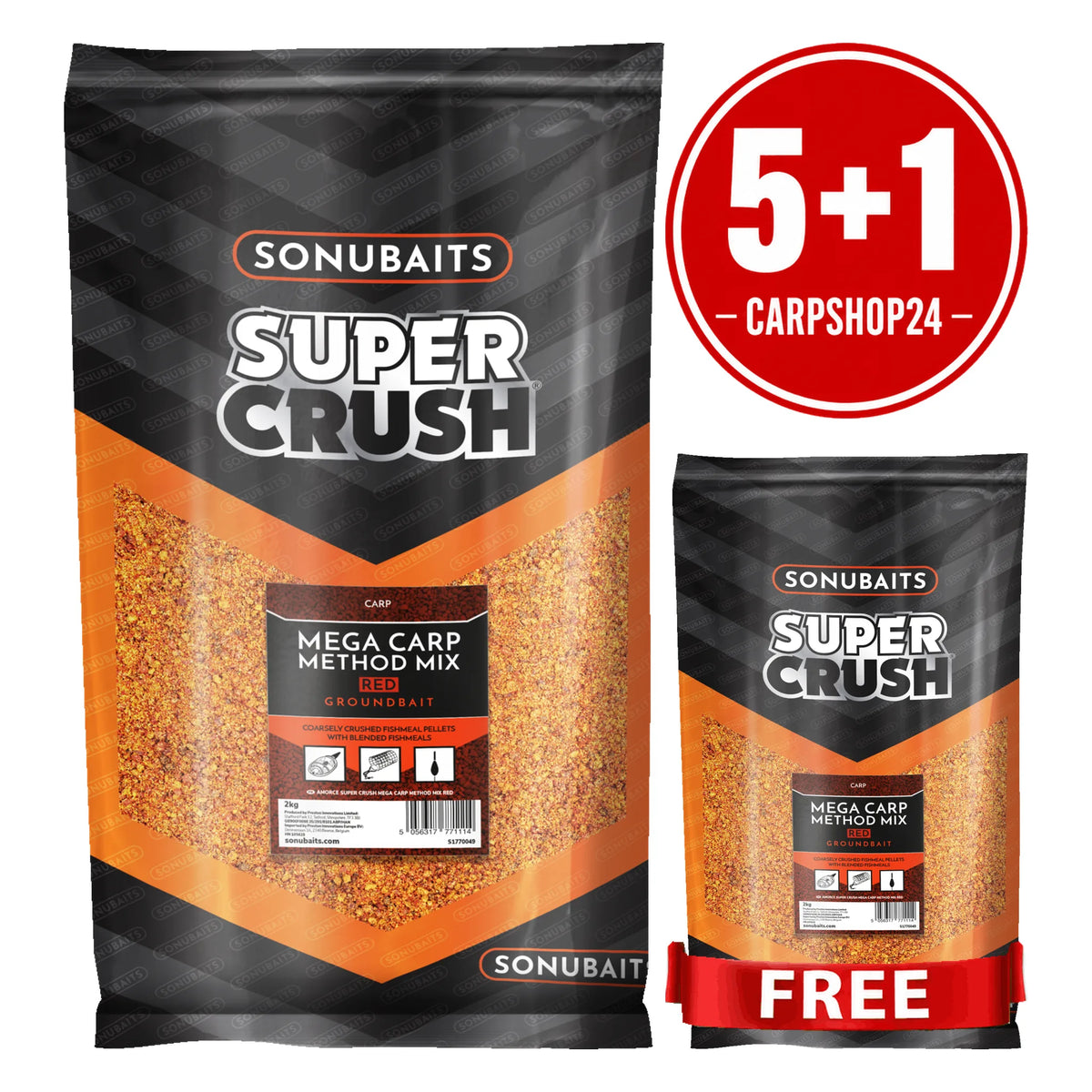 Sonubaits Super Crush Mega Carp Method Mix Red 2 kg met 5+1-badge en één gratis zak
