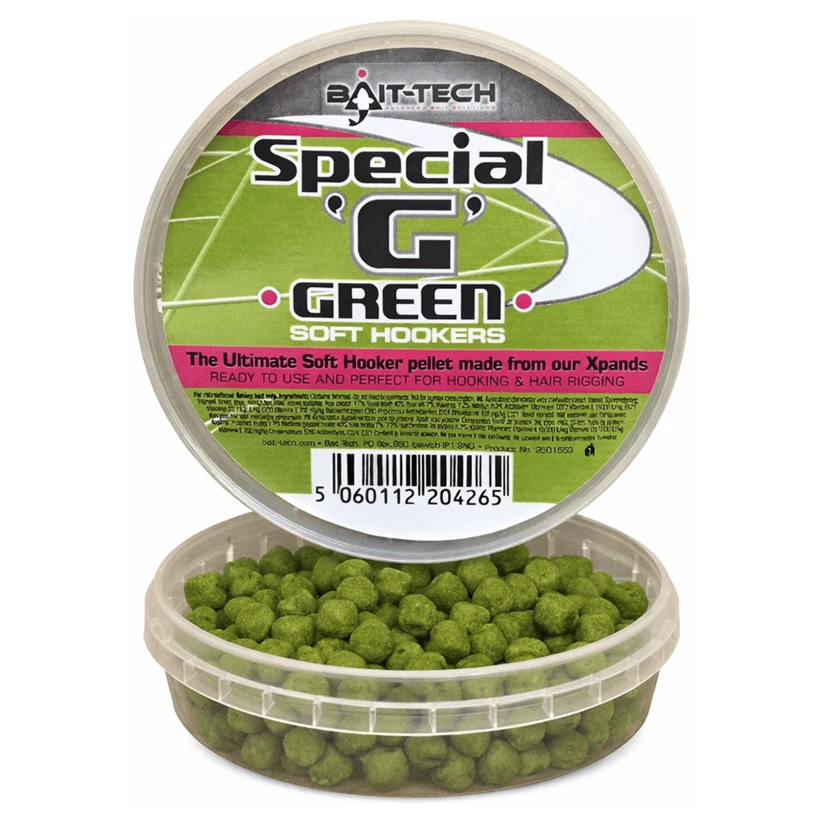 Bait-Tech Special G Green Soft Hookers open bakje groene pellets