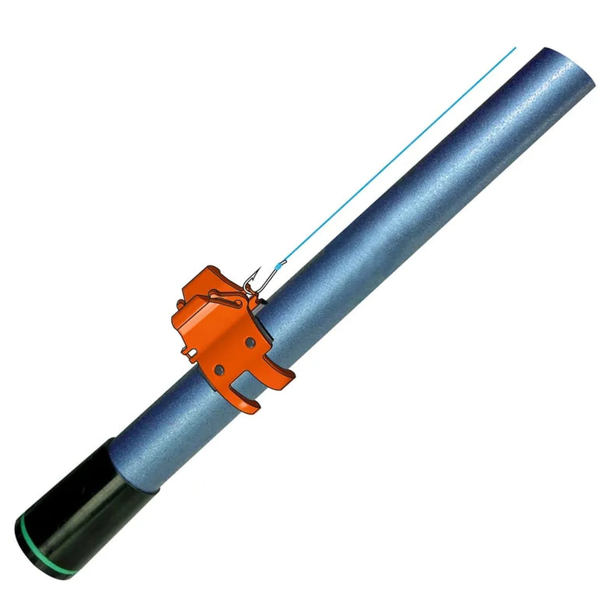 Oranje Stonfo Pole Clip Medium bevestigd aan een hengeldeel