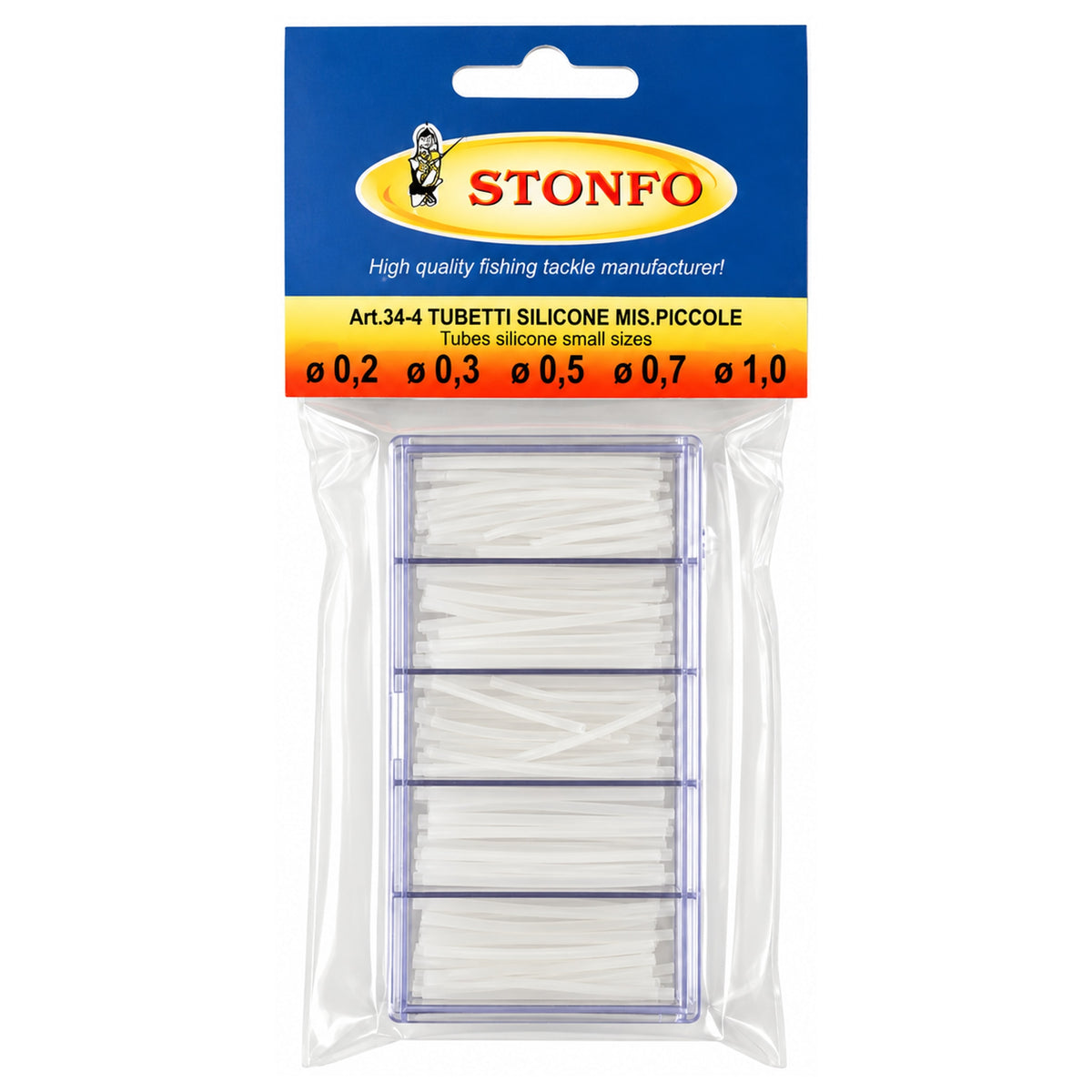 Stonfo Silicone Tube Box Small in verpakking met vijf vakken witte siliconenslangetjes
