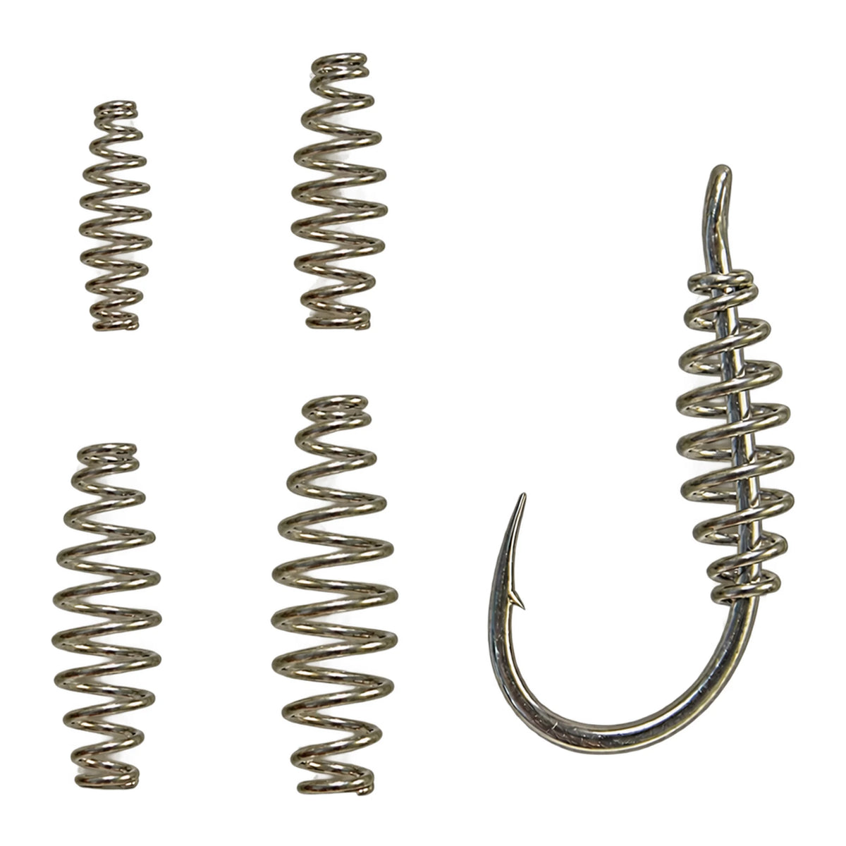 Stonfo Stainless Steel Hook Springs Art.107 – vier maten RVS aasveren en toepassing op haak