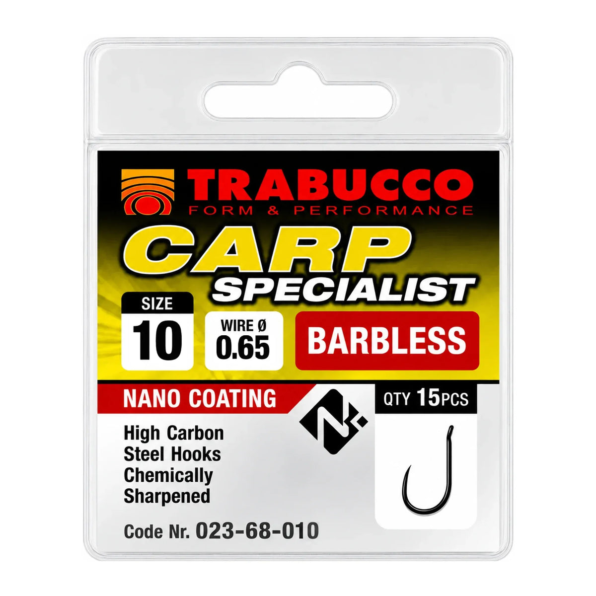 Trabucco Carp Specialist Barbless Eyed haak maat 10 – verpakking, 15 stuks, draaddikte 0,65 mm