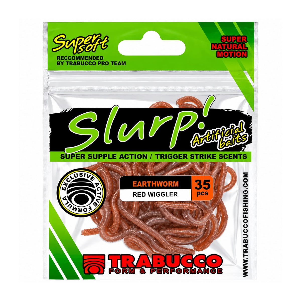 Trabucco Slurp Earthworm verpakking met RED WIGGLER en 35 pcs