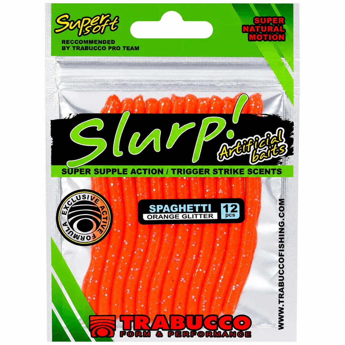Trabucco Slurp Bait Spaghetti Orange Glitter verpakking met 12 stuks