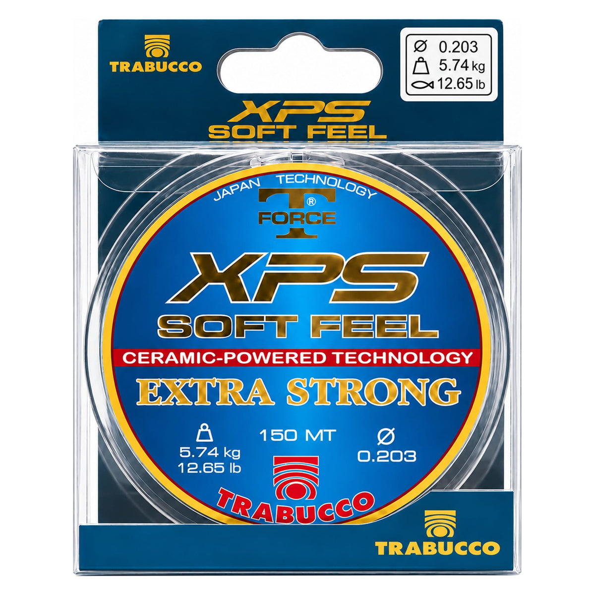 Trabucco XPS Soft Feel 150 m nylon vislijn: verpakking met diameter 0,203 mm en trekkracht 5,74 kg
