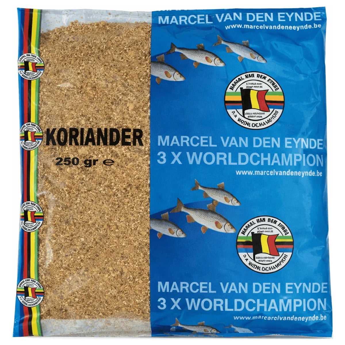 Van Den Eynde Koriander-verpakking met gemalen inhoud, blauwe folie en opdruk 250 gr