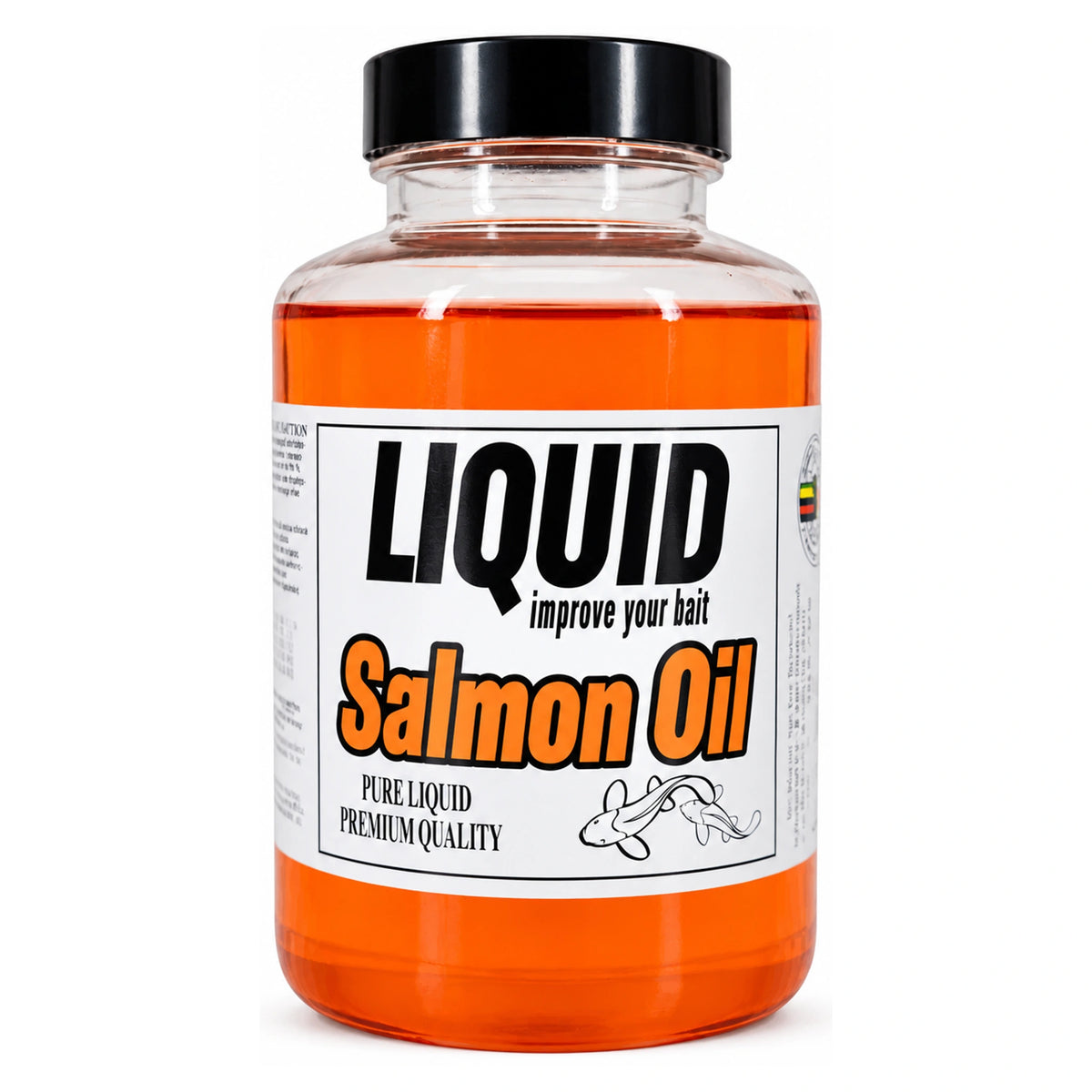 Marcel Van Den Eynde Liquid Salmon Oil in een doorzichtige fles met zwarte dop