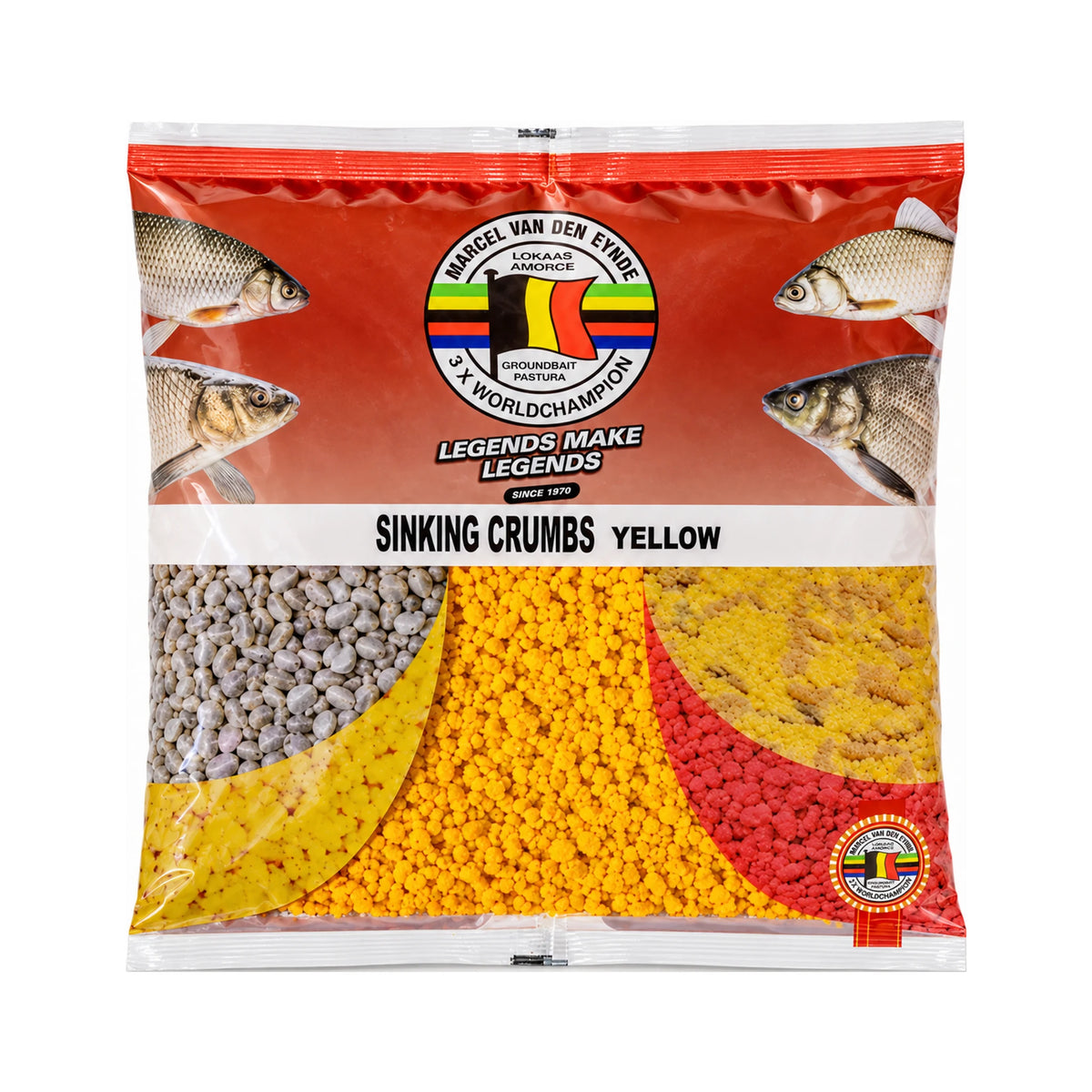 Van Den Eynde Sinking Crumbs Geel 500g – gele zinkende broodkruimels, verpakking