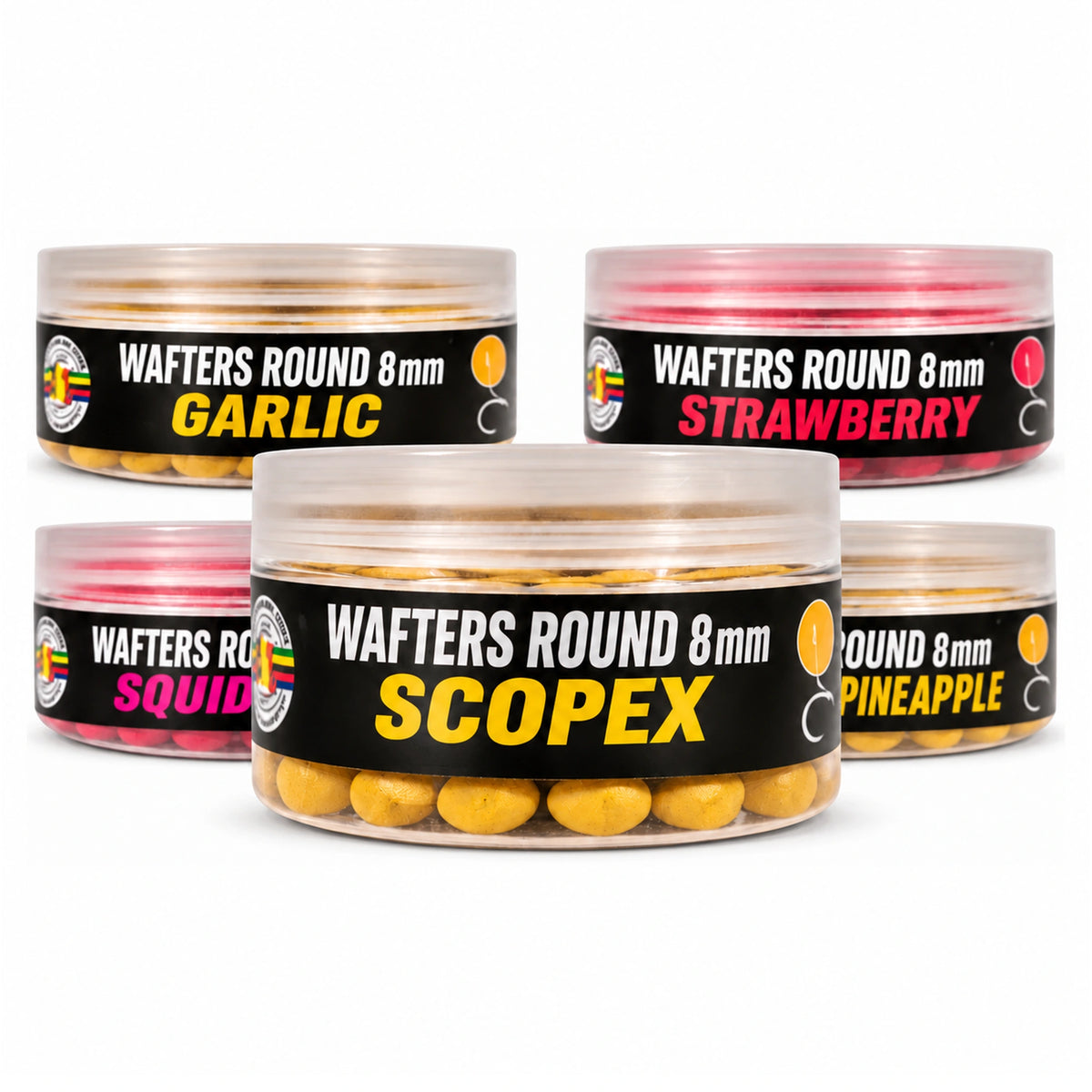 Vijf potjes Marcel Van Den Eynde Wafters Round met verschillende smaken