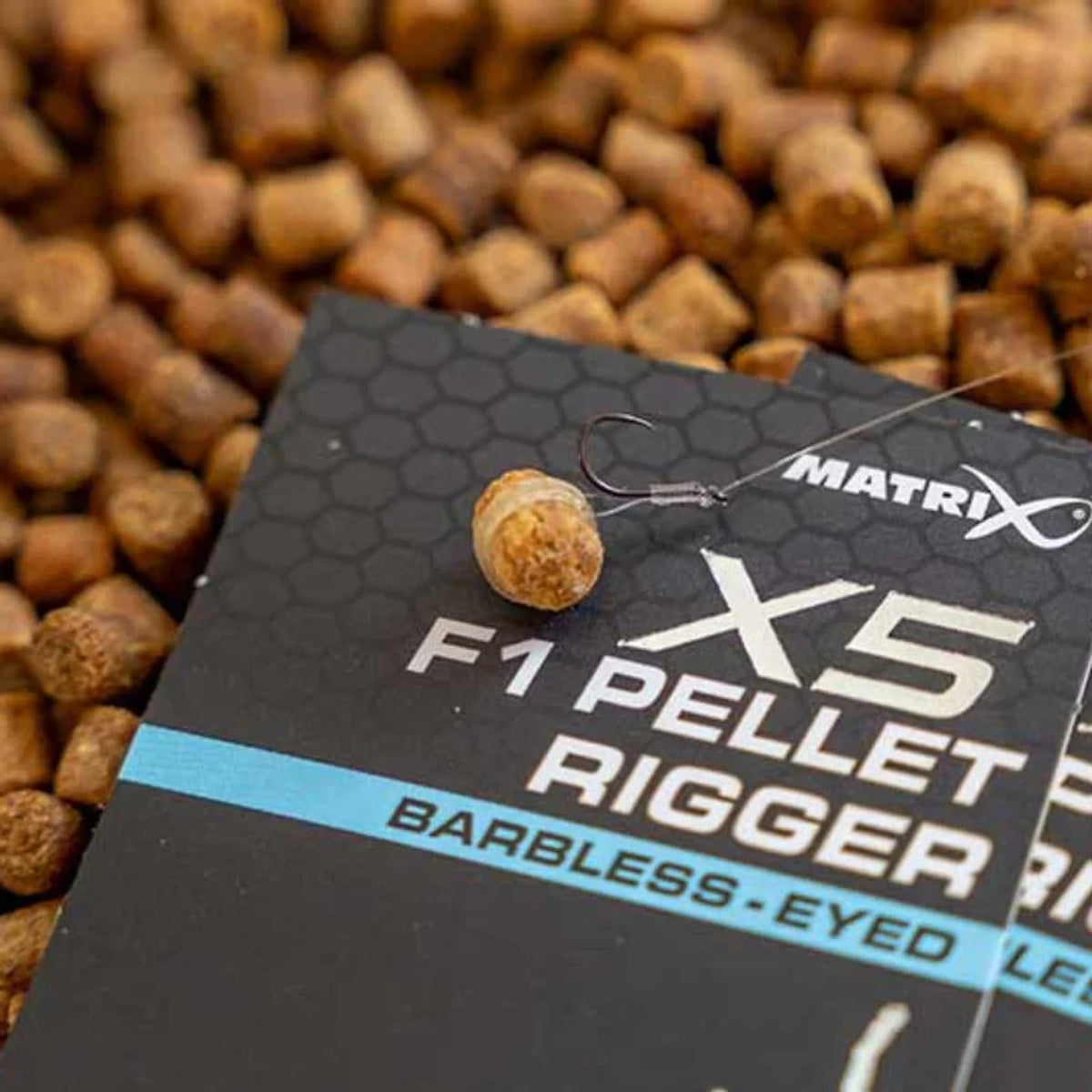 Matrix X5 F1 Pellet Rigger Barbless Eyed – haken met oog zonder weerhaak, productafbeelding